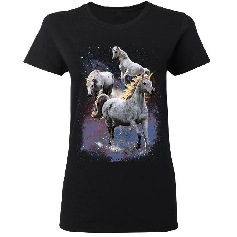 Zexpa Apparelâ„¢ Space Phenomenon Unicorns Women's T-Shirt Beaded Sequined Faux Fur