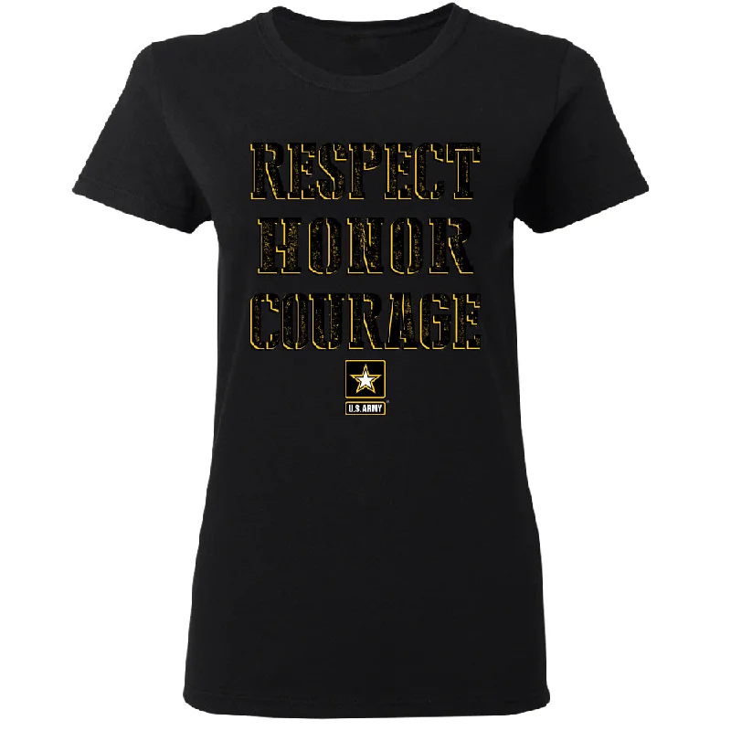 Zexpa Apparelâ„¢ US Army Respect Honor Courage Women's T-Shirt Graphic Embroidered Appliqued