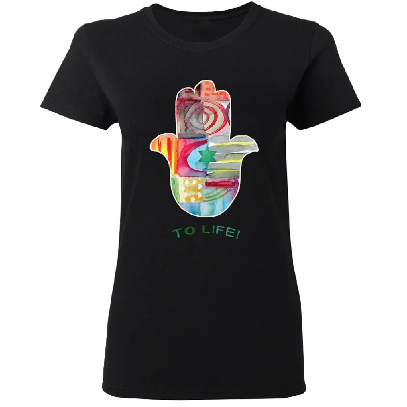 Zexpa Apparelâ„¢ To Life Hamsa Hand Colorful Women's T-Shirt Graphic T-Shirt Round Neck Polyester