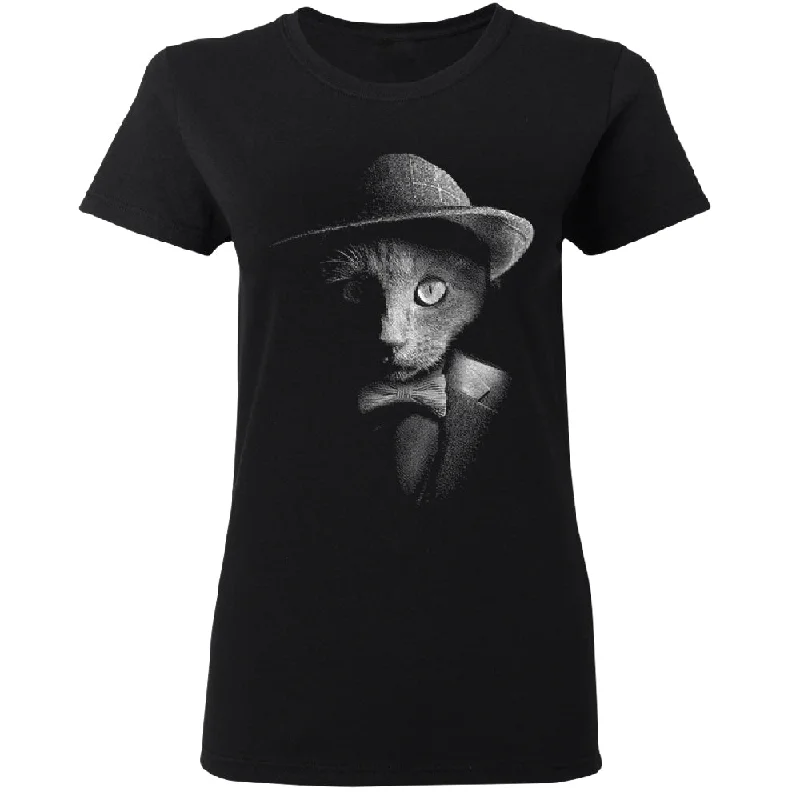 Zexpa Apparelâ„¢ Stylish Gentelman Cat Women's T-Shirt Wool Fabric Cashmere Fabric Tweed Fabric