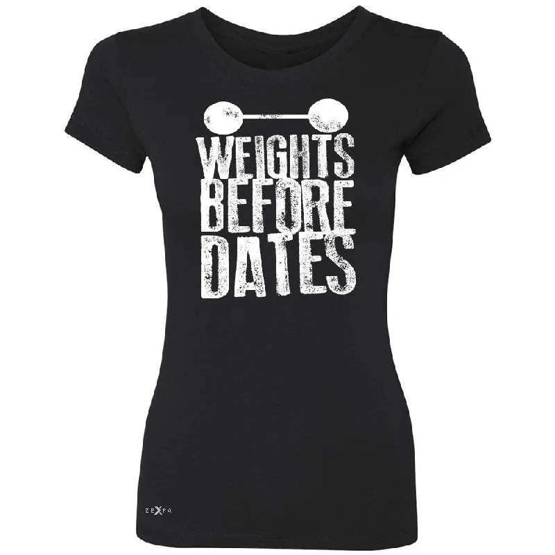 Zexpa Apparelâ„¢ Weights Before Dates Women's T-shirt Cool Bodybuilding Gym Fitness Tee Polka Dot Checkered Tartan