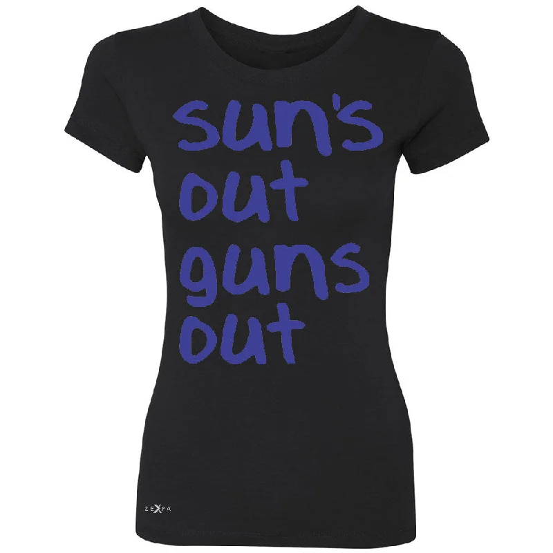 Zexpa Apparelâ„¢ Sun's Out Guns Out Women's T-shirt Gym Fitness 22 Jump Street Tee Ribbed T-Shirt High Neck Heavyweight