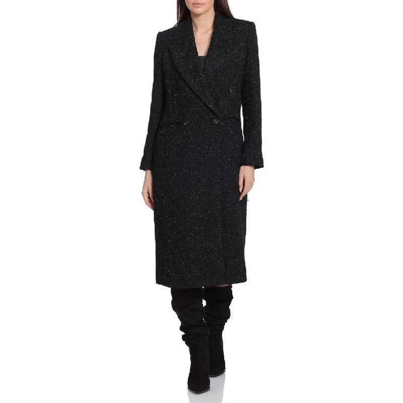 Avec Les Filles Women's Double Breasted Metallic Thread Long Overcoat Suede Trench Overcoat