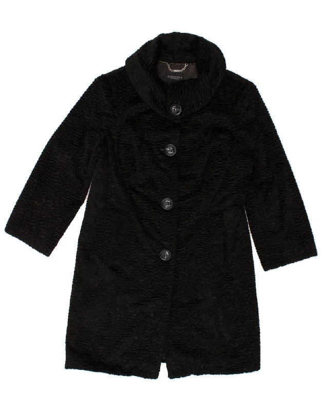 DEBENHAMS Womens Overcoat UK 18 XL Black Houndstooth Pattern Overcoat