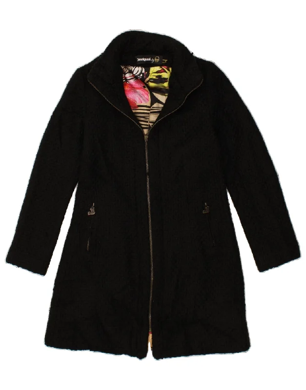 DESIGUAL Womens Overcoat EU 40 Medium Black Polyester Stylish Trench Overcoat