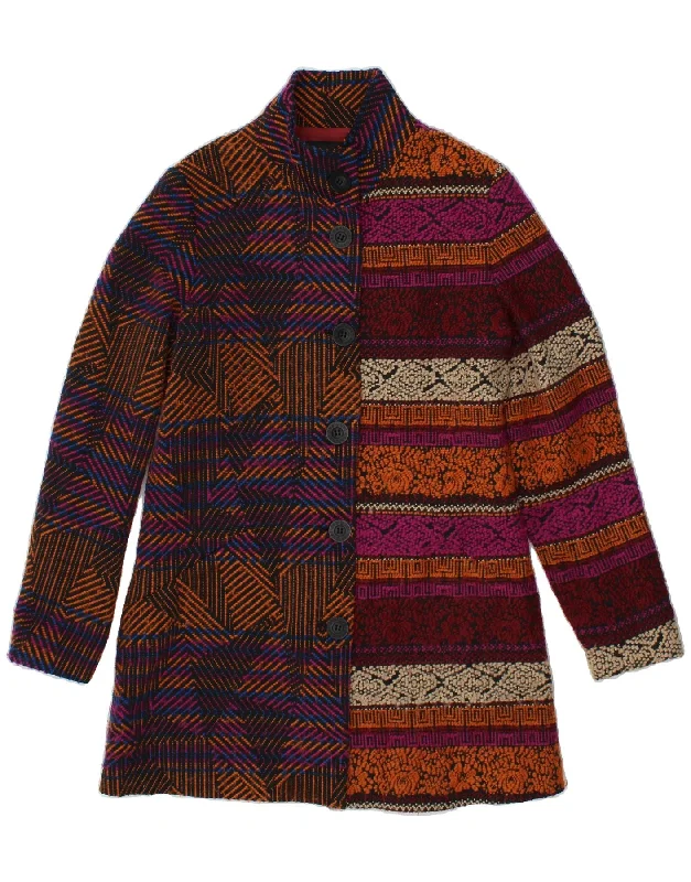 DESIGUAL Womens Overcoat IT 42 Medium Multicoloured Patchwork Acrylic High-Collar Winter Coat