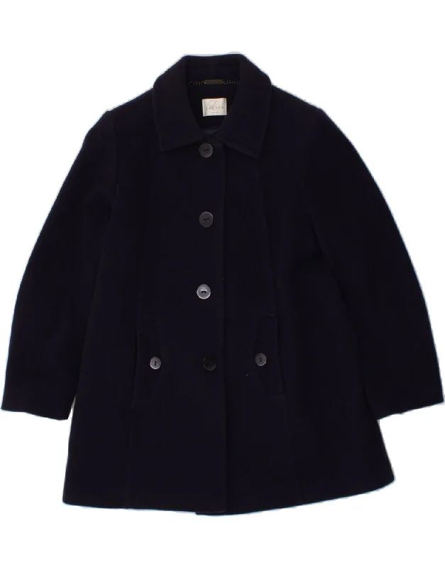 EASTEX Womens Overcoat UK 12 Medium Navy Blue Virgin Wool Elegant Open-Front Coat