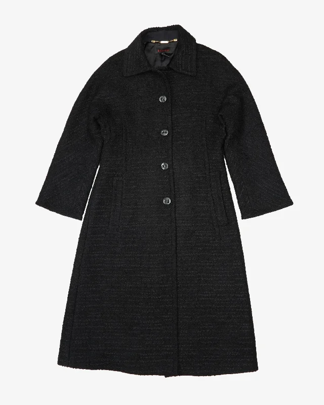 Escada Woven Black Wool Overcoat - S Soft Duster Overcoat