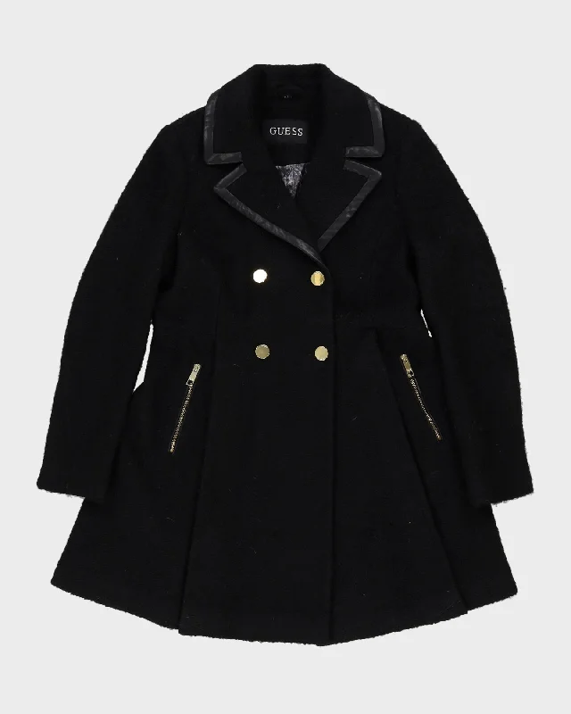 Guess Black Wool Overcoat - M Relaxed Office Overcoat