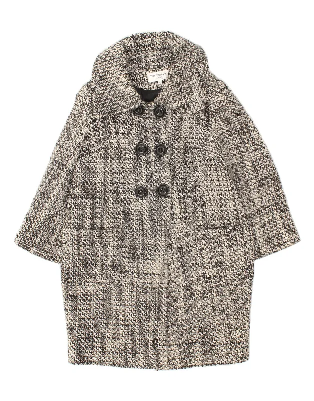 HELENE BERMAN Womens Double Breasted Overcoat UK 14 Large Grey Check Wool Heavyweight Classic Coat