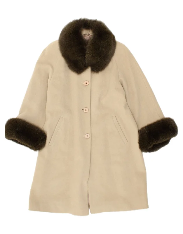 HERNO DONNA Womens Overcoat IT 40 Small Beige Wool Vintage-Inspired Wool Coat