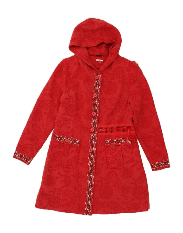 JOE BROWNS Womens Hooded Overcoat UK 14 Large  Red Paisley Cotton Classic Plaid Overcoat