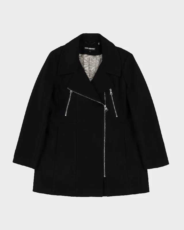 Karl Lagerfeld Black Wool-Blend Overcoat - M High-End Luxe Coat