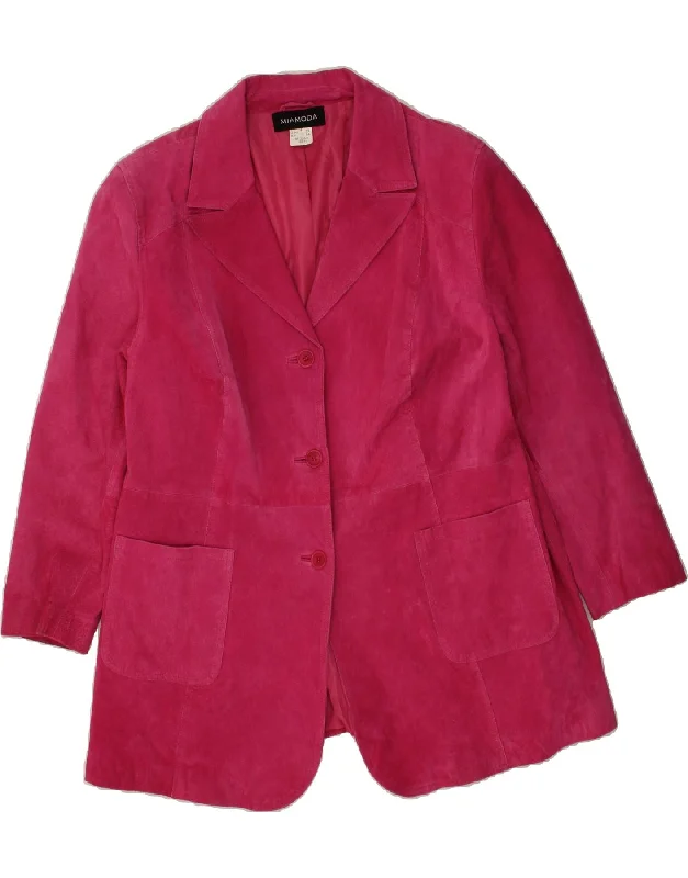 MIAMODA Womens Suede Overcoat IT 52 2XL Pink Leather Soft Brushed Wool Coat