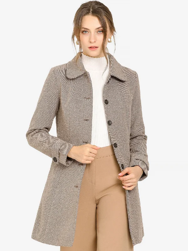 Peter Pan Collar Single Breasted Overcoat Winter Pea Coat Chic Slim-Fit Overcoat