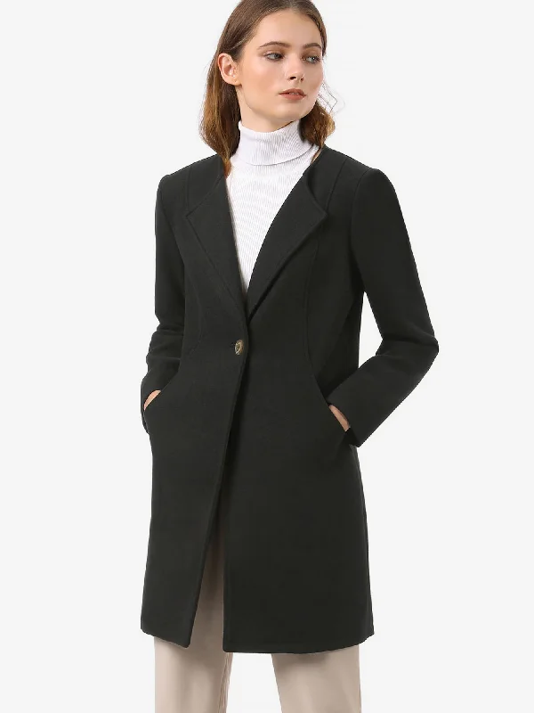 Mid-thigh Collarless Overcoat Single Breasted Outwear Winter Coat Elegant Cape Overcoat