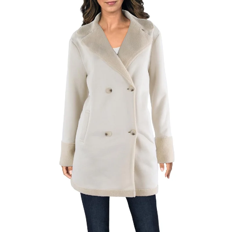 PLM Womens Faux Shearling Lined Midi Overcoat Elegant Satin-Lined Coat