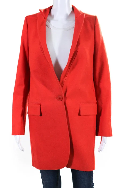 Stella McCartney Womens Wool One Button Inverted Collar Overcoat Orange Long Hooded Overcoat