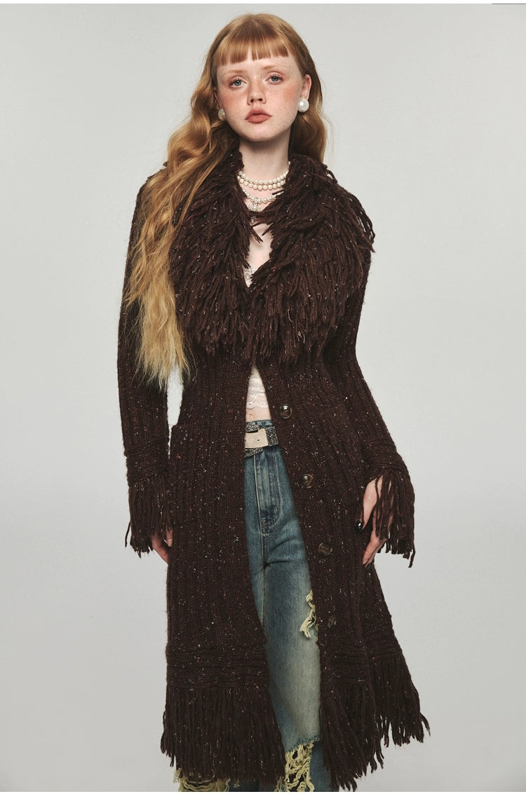 Tassel Knitted Maxi Overcoat Lightweight Travel Coat