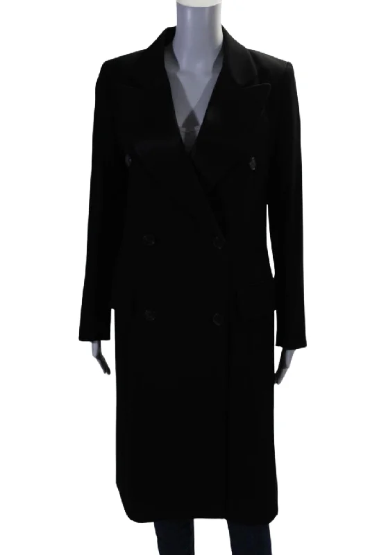 Victoria Beckham Womens Wool Double Breasted Overcoat Black Military-Inspired Overcoat