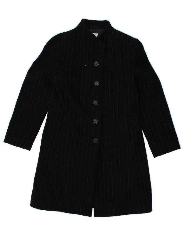 VINTAGE Womens Overcoat IT 40 Small Black Pinstripe Wool Relaxed Office Overcoat