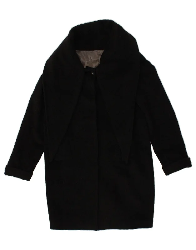 VINTAGE Womens Overcoat IT 42 Medium Black Wool Velvet Evening Overcoat