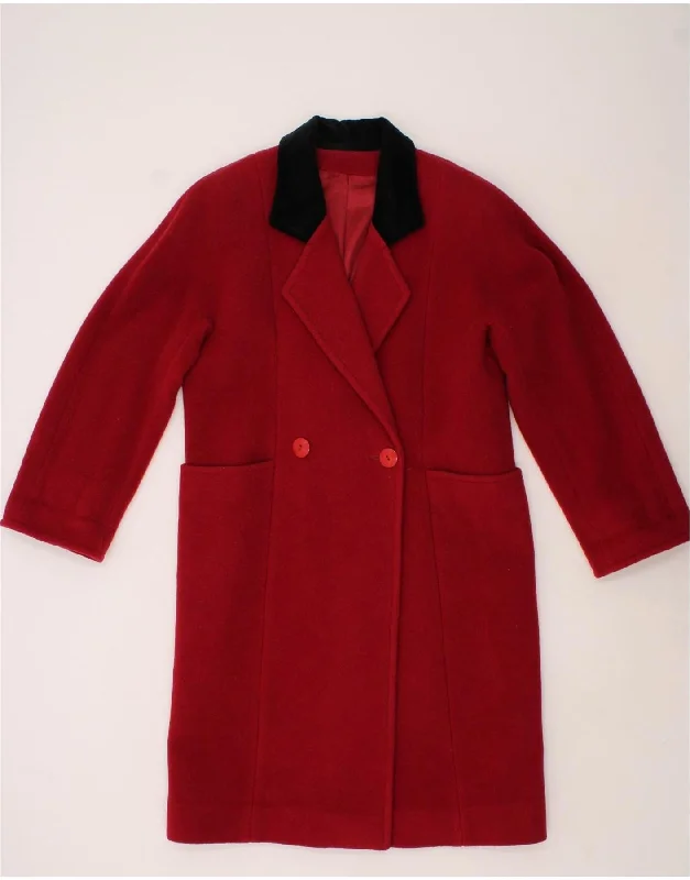 VINTAGE Womens Overcoat IT 42 Medium Red Wool Military-Inspired Overcoat