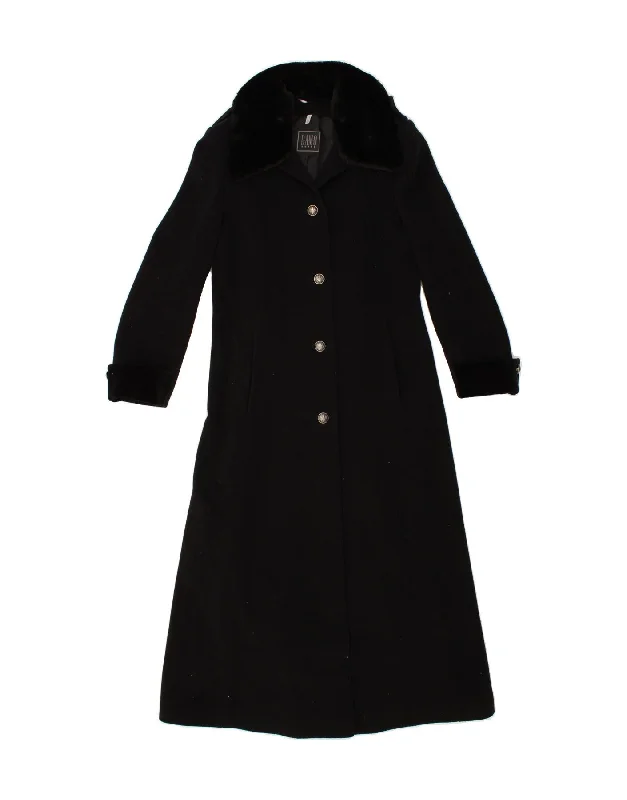 VINTAGE Womens Overcoat UK 12 Medium Black Wool Draped Collar Overcoat