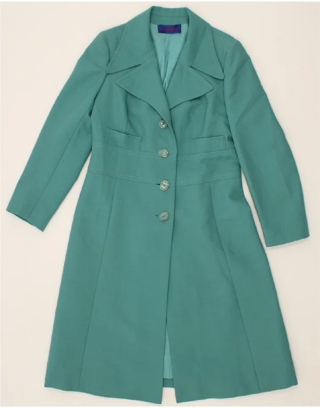 VINTAGE Womens Overcoat UK 14 Large Turquoise Minimalist Straight Coat