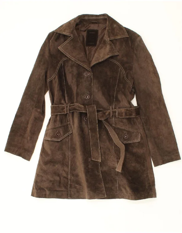 VINTAGE Womens Suede Overcoat UK  20 2XL Brown Leather Soft Duster Overcoat