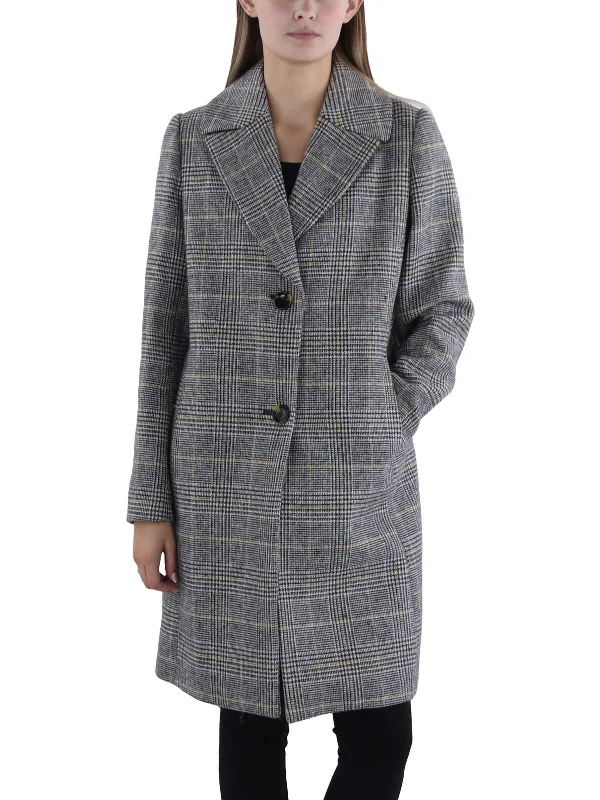 Womens Wool Blend Plaid Overcoat Buttoned Longline Coat