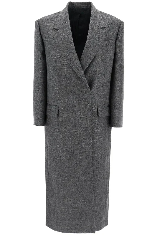 Woolen Overcoat In Canvas Fabric  - Grey High-Fashion Maxi Coat