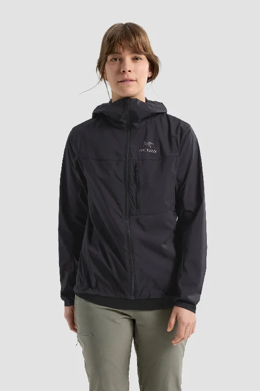 Arc'teryx Women's Squamish Hoody in Black Hoodie with Neon Bright Vibrant