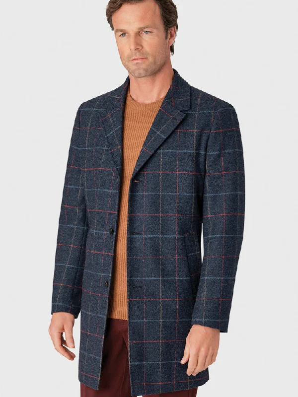 Haincliffe Overcoat - Blue Check Belted Waist Overcoat