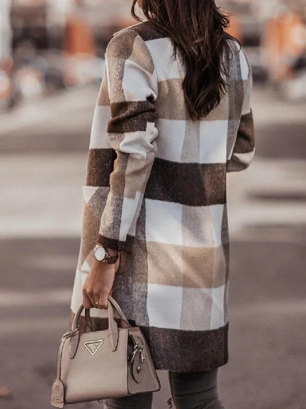 Buttoned Plaid Overcoat Minimalist Straight Coat