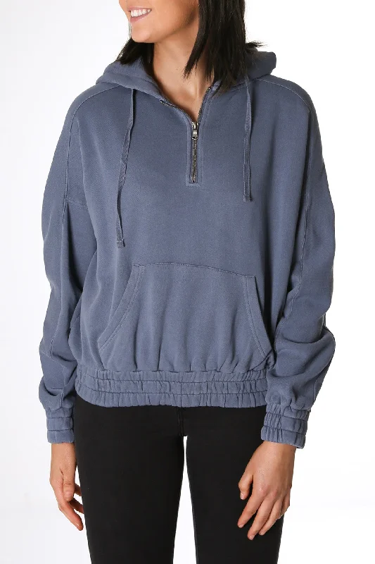 Classic Half Zip Hoody Blue Hoodie with Oversized Fit Loose Comfortable