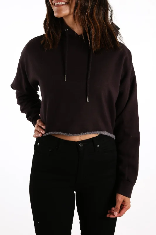 Cropped Hoody Washed Black Hoodie with Stripes Bold Sporty