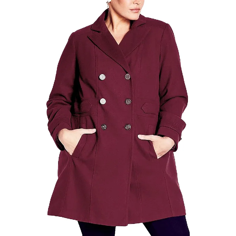 Evans Womens Plus Double-Breasted Military Overcoat Structured Blazer Coat