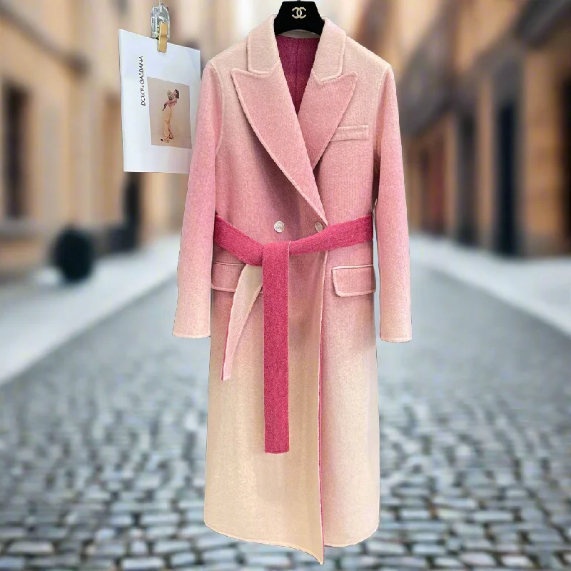 Sophia™ | Fashion Gradient Color Belt Wool Overcoat Quilted Belted Coat