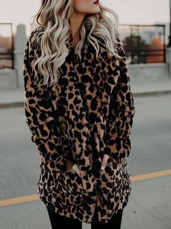 Faux Fur Leopard Print Overcoat Soft Duster Overcoat