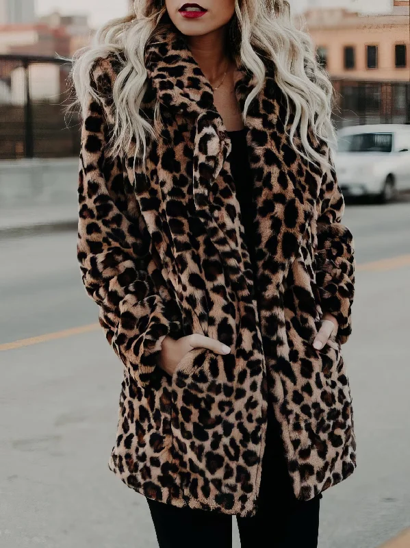 Leopard Print Overcoat Velvet Touch Overcoat