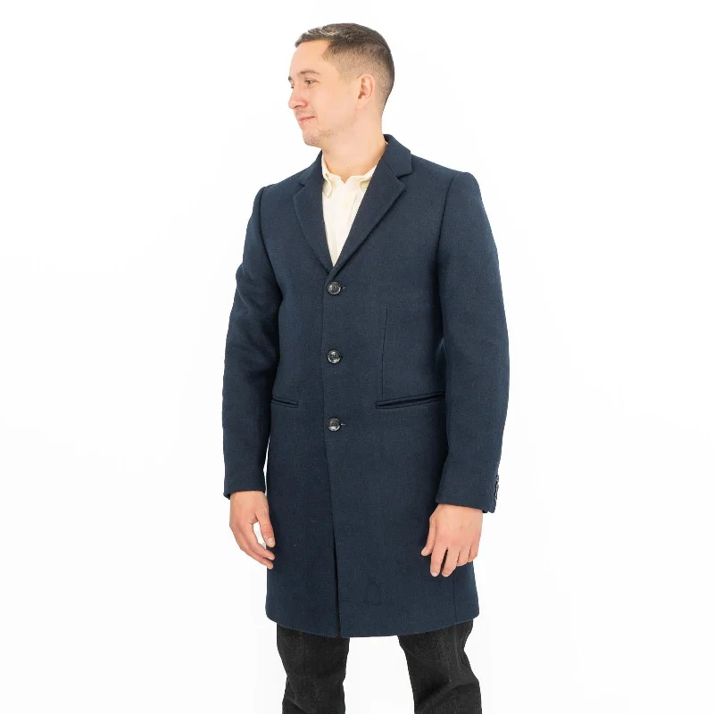 M&S Mens Wool Blend Overcoat Navy Waterfall Drape Overcoat