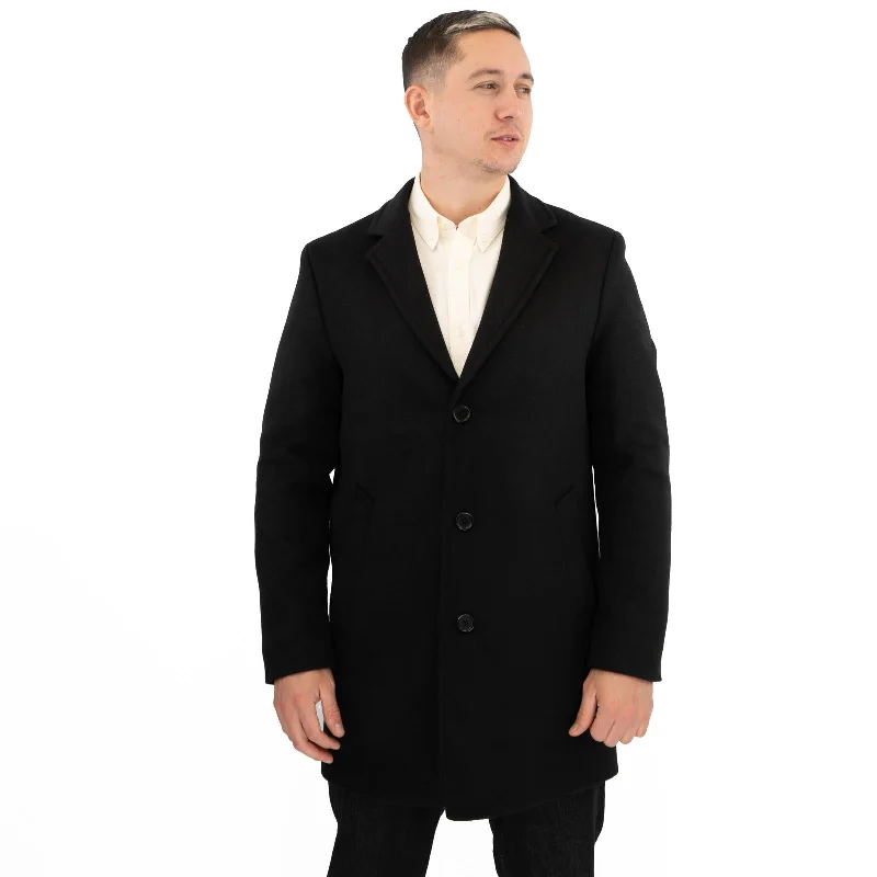 M&S Mens Wool Blend Revere Overcoat Black Military-Inspired Overcoat