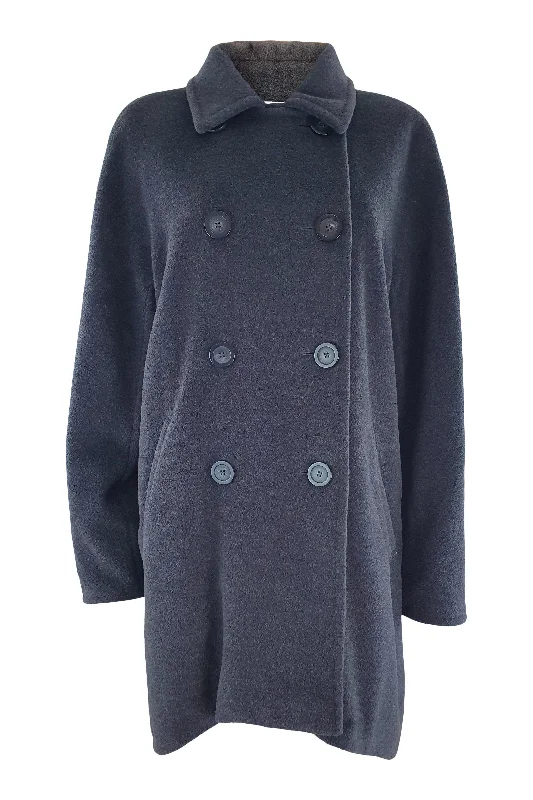 MAX MARA Grey Wool and Cashmere Blend Overcoat (UK 12) Fuzzy Faux Fur Coat