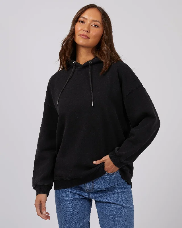 Oversized Hoody Washed Black Hoodie with Drawcord Adjustable Secure