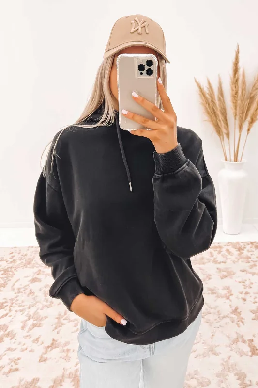 Oversized Hoody Washed Black Hoodie Sweatshirt Pullover