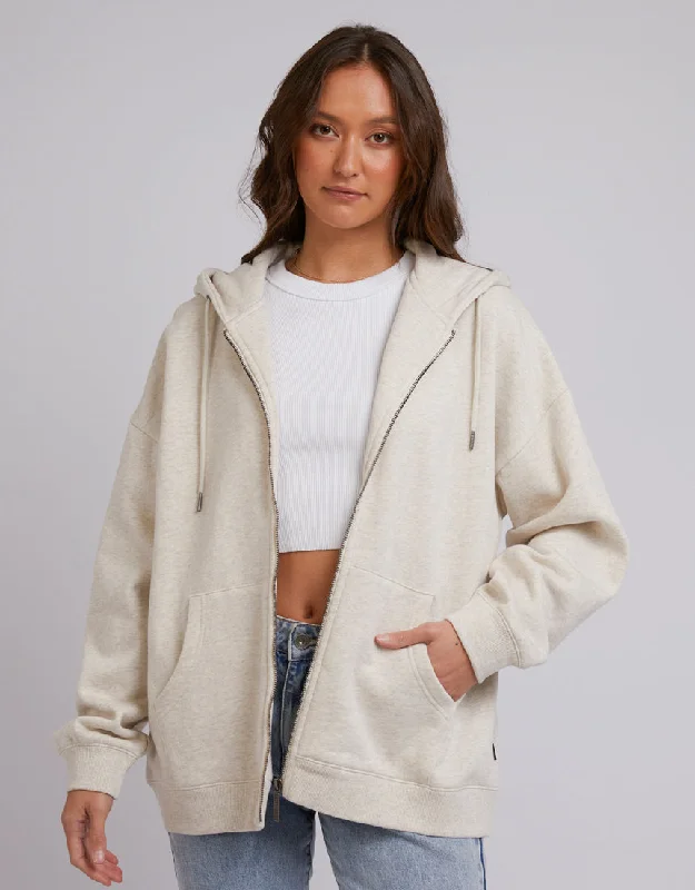 Oversized Zip Thru Hoody Oatmeal Hoodie with Ribbed Hem Stretchable Secure