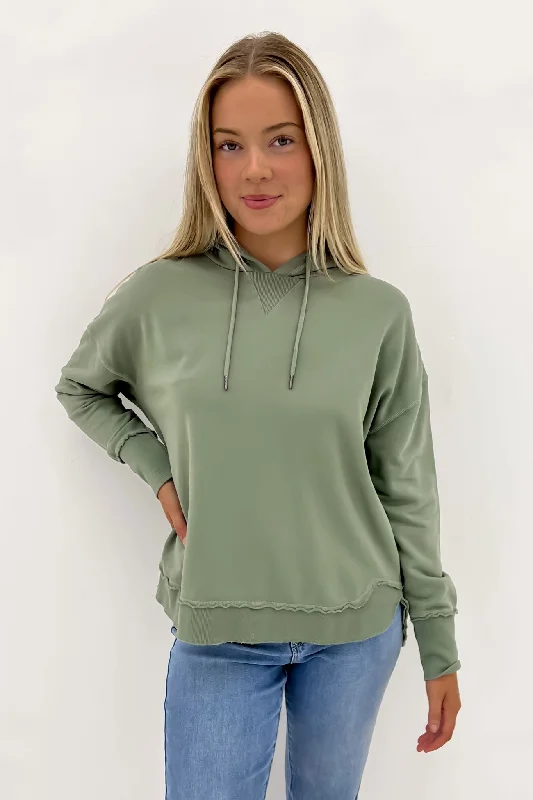 Sigrid Hoody Sage Green Hoodie with Hem Elastic Stretchable Comfortable