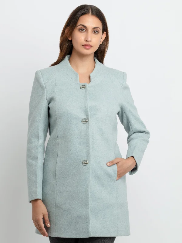 Womens Knitted Collar Neck Long Overcoat Soft Wool-Blend Coat