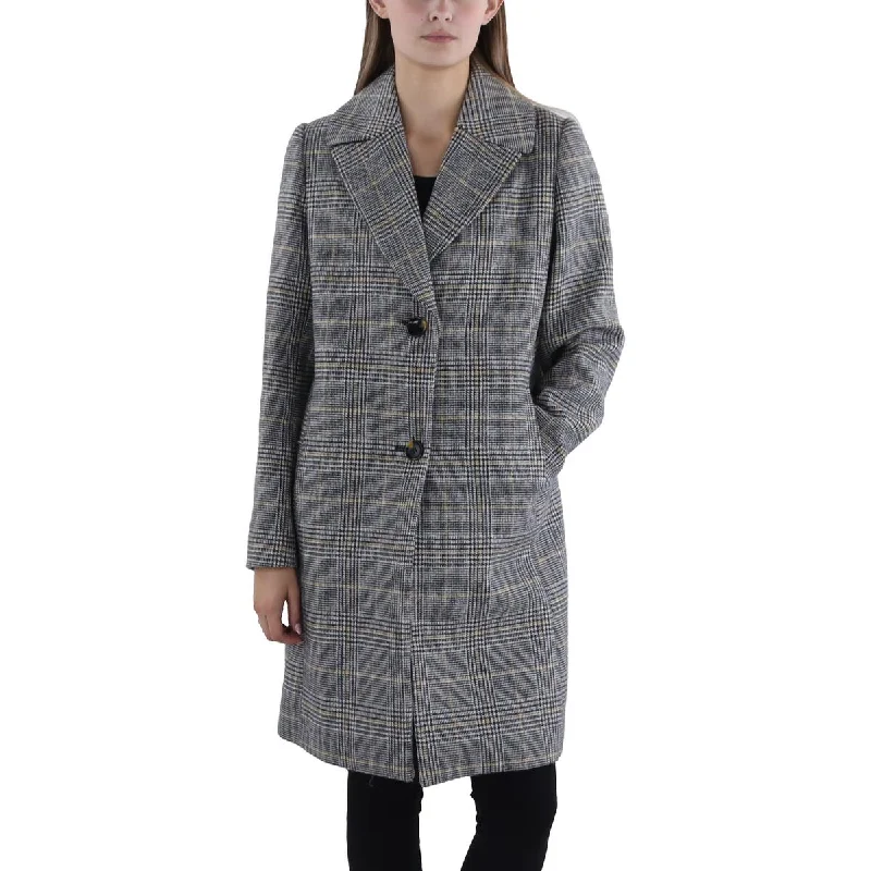 Tahari Womens Wool Blend Plaid Overcoat Luxury Cashmere Overcoat